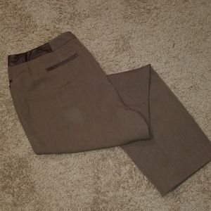 Brown Dress Pants with Leather Trim